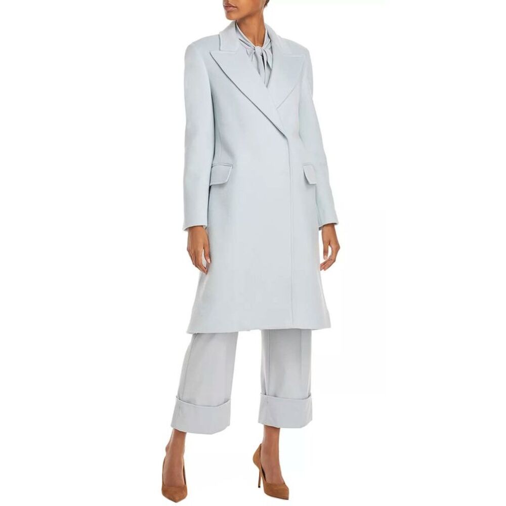 Alberta Ferretti Womens Double-Breasted Wool Felt Coat US 10 Light Blue IT 46